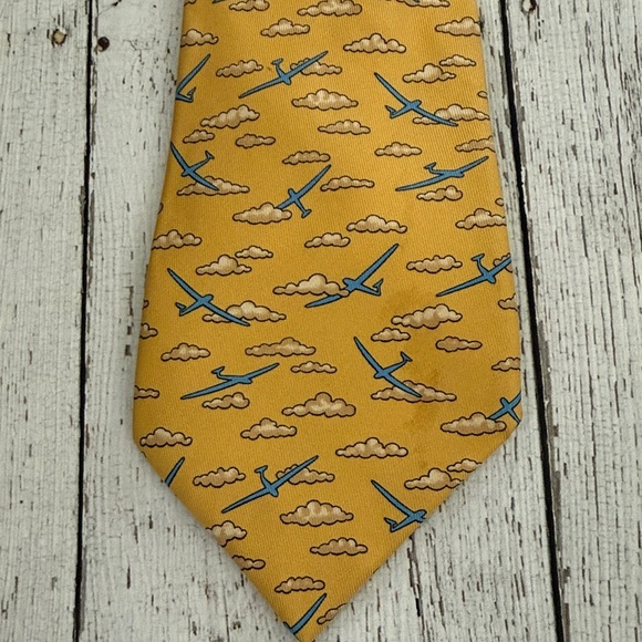 Hermes Other - Hermes Yellow Airplane Cloud Printed Silk Tie